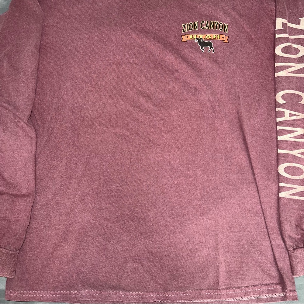 Vintage Zion Canyon Gildan Long-Sleeve T-Shirt Maroon Size Large - Picture 3 of 8